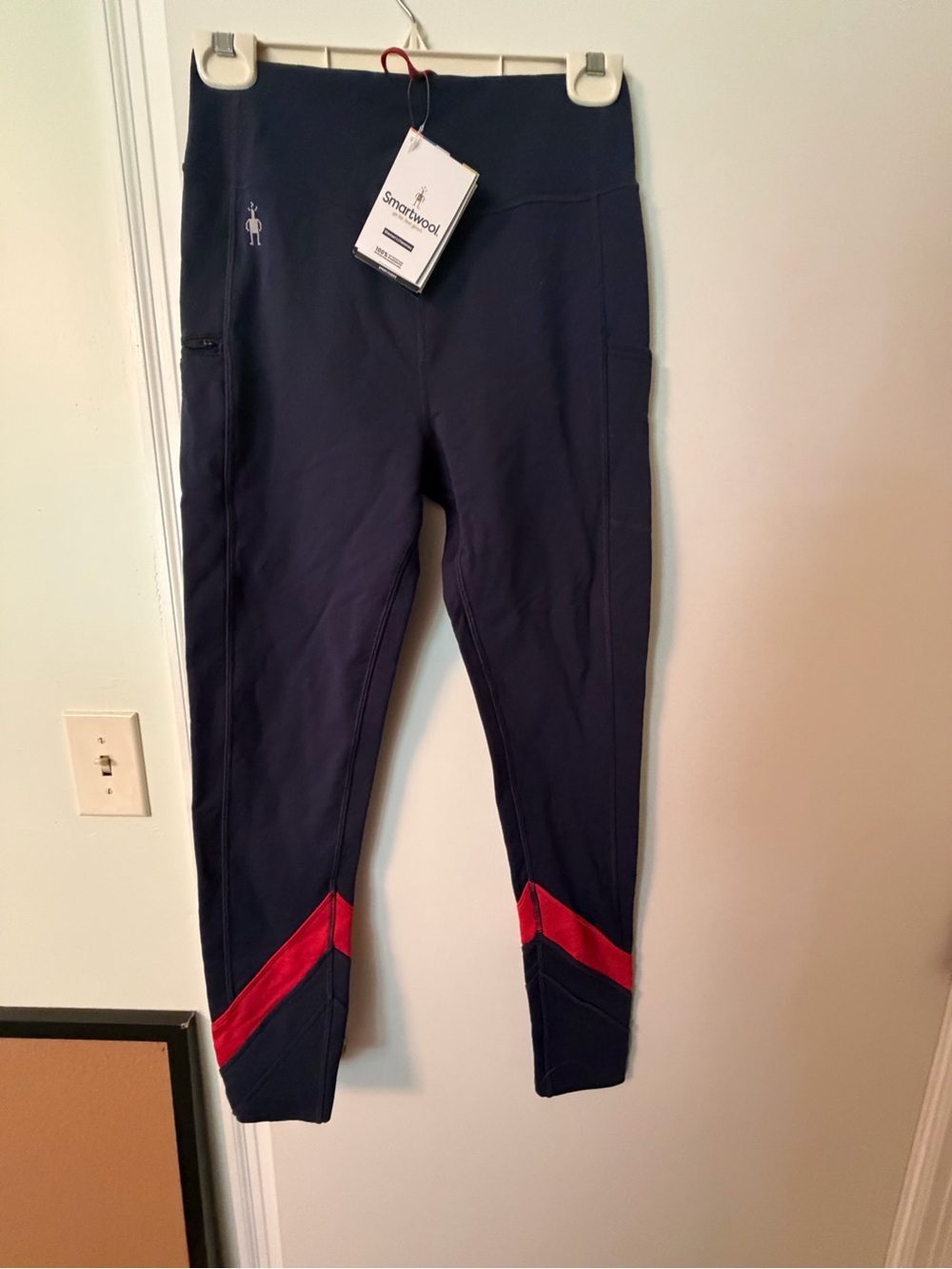Smartwool Navy Leggings with Red Chevron Accents